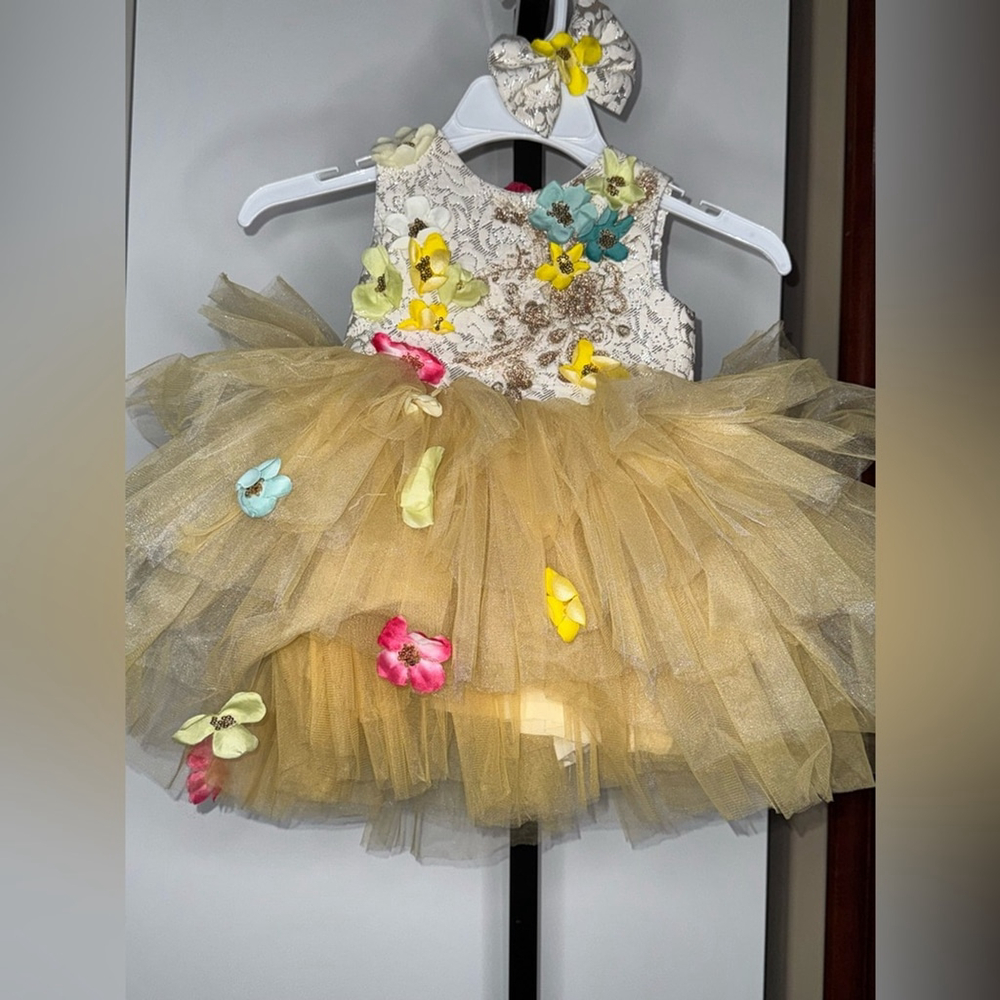 Handmade Floral Tulle Dress with Bow
